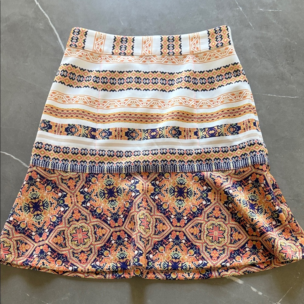 Daniel Cremieux Multicolor Patterned Pencil Flare Peplum Skirt Size 4
